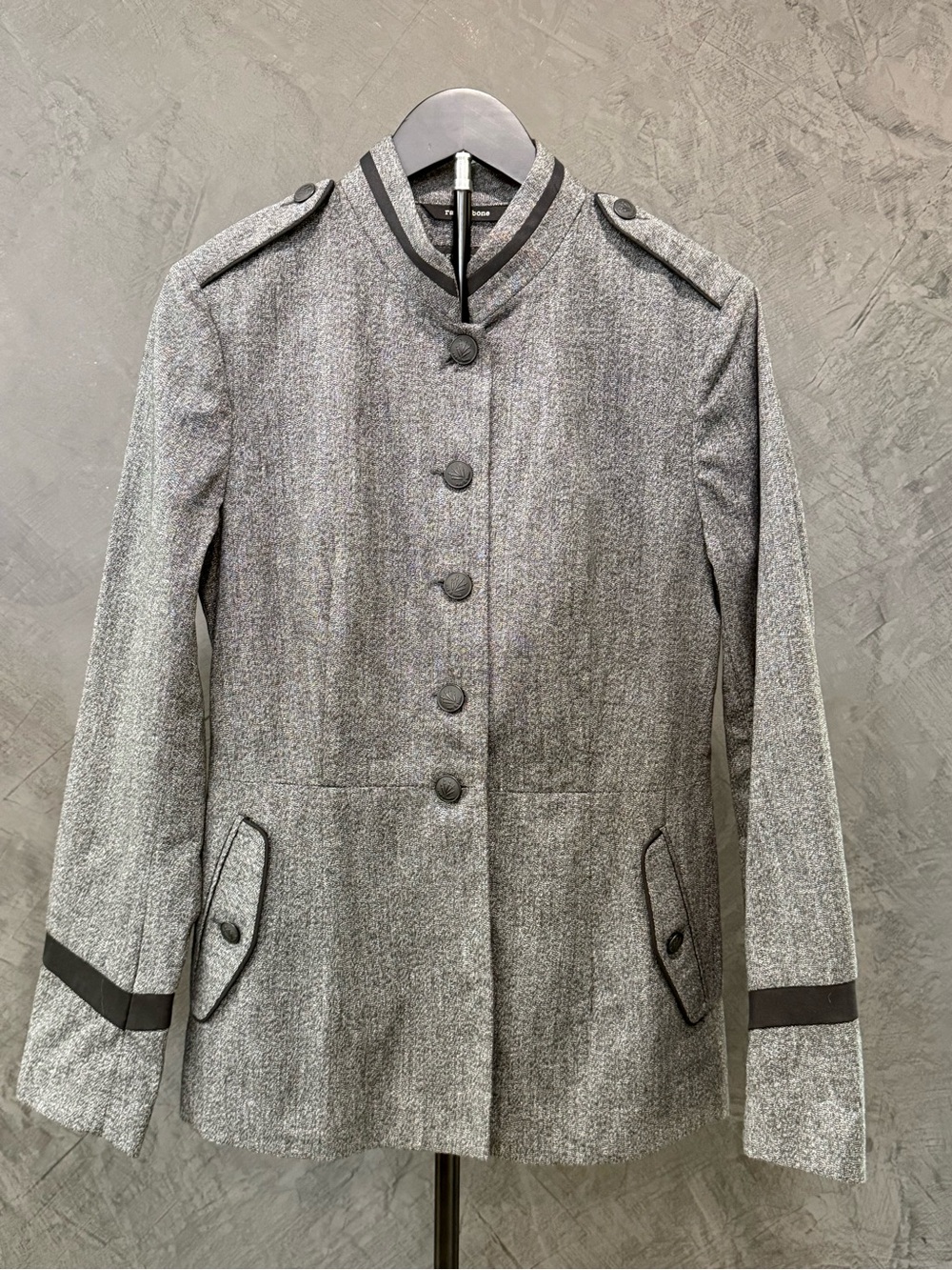 NWOT rag & bone Grey Military-Inspired herringbone Buttoned jacket